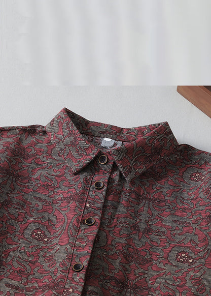 Peter Pan Collar Print Pockets Cotton Shirts Dress Spring