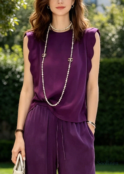 Purple Oversized Draping Cotton Two Pieces Set Sleeveless