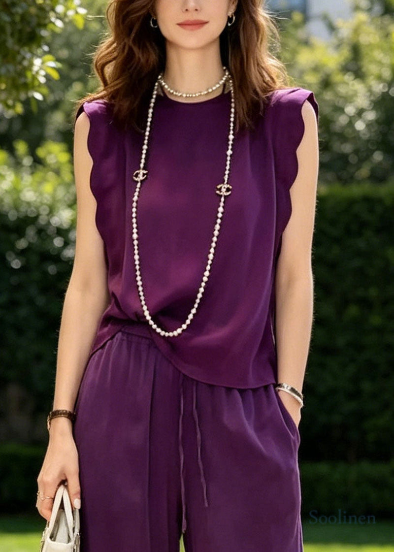 Purple Oversized Draping Cotton Two Pieces Set Sleeveless