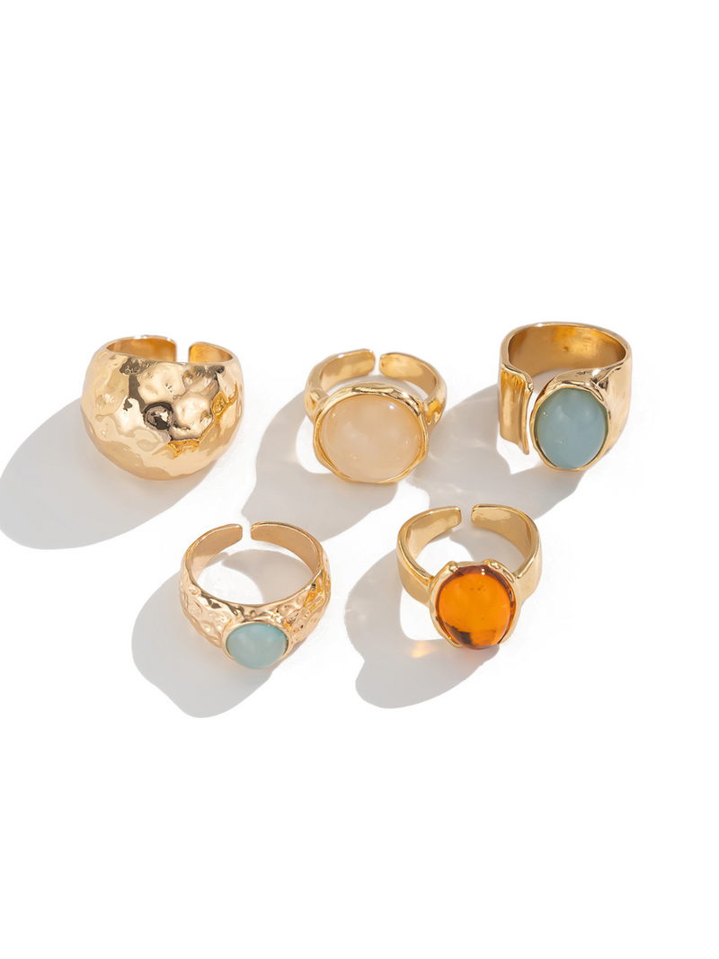 5-piece Adjustable Gemstone Ring Set