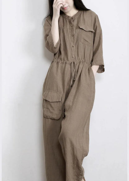 Chocolate Pockets Wide Leg Fall Linen Jumpsuit Pants
