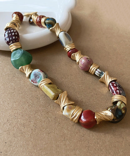 Rainbow Sterling Silver Overgild Ceramic Beads Collar Necklace
