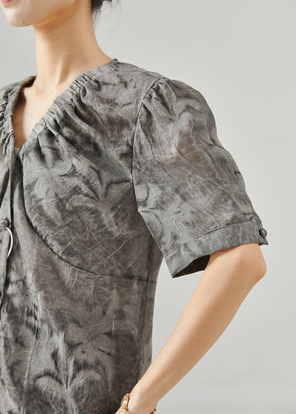 Grey Print Wrinkled Chiffon Two Pieces Set Summer
