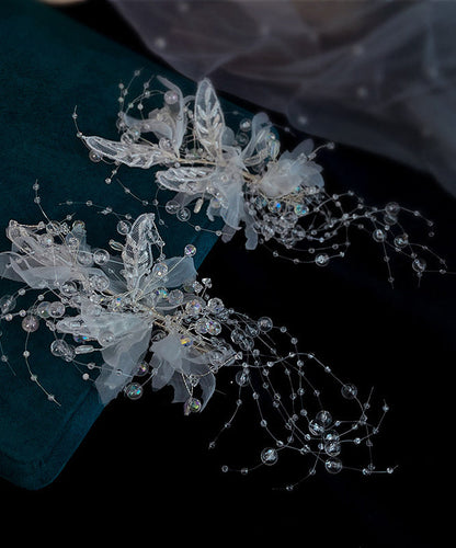 Apricot Tulle Crystal Beading Tassel Hairpin