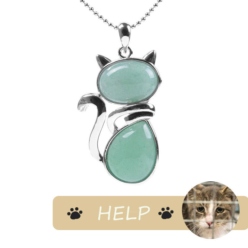 "save a Cat" Cat Pattern Natural Crystal Protection Cat-loving Pendant Necklace