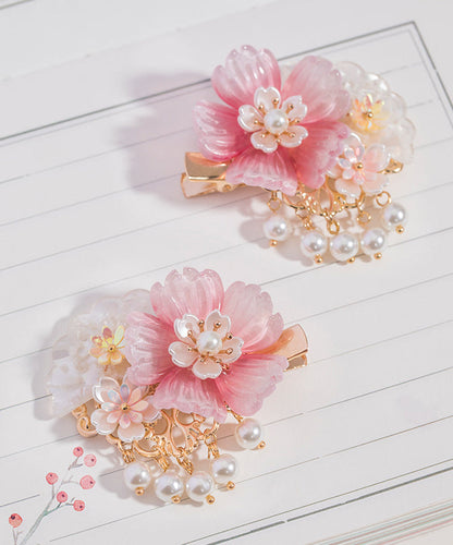 Style Pink Copper Overgild Pearl Resin Tassel a Pair Hairpin