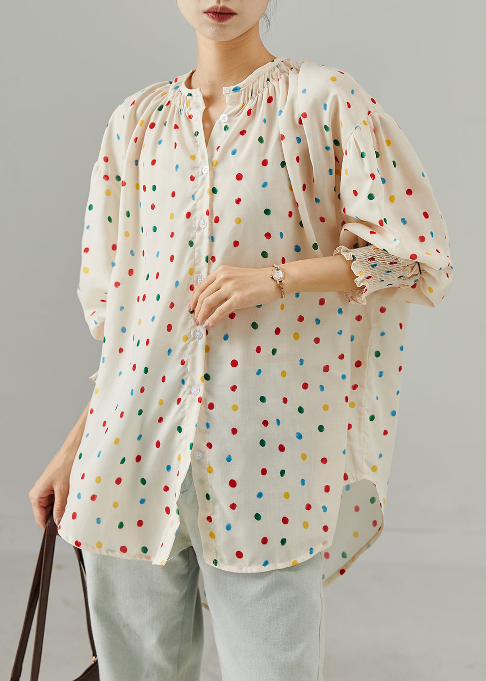 Rainbow Round Dot Oversized Cotton Shirts Spring