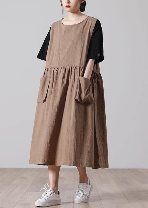 Tie Waist Khaki Cotton Big Hem Summer Holiday Dress