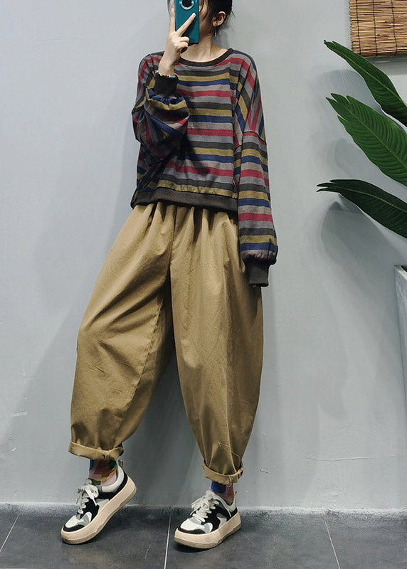 Italian Colorblock 1 O-neck Striped Patchwork Cotton Sweatshirt Top Long Sleeve