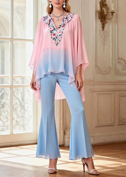 Asymmetrical Design Top and Pants Chiffon Two Pieces Set Summer