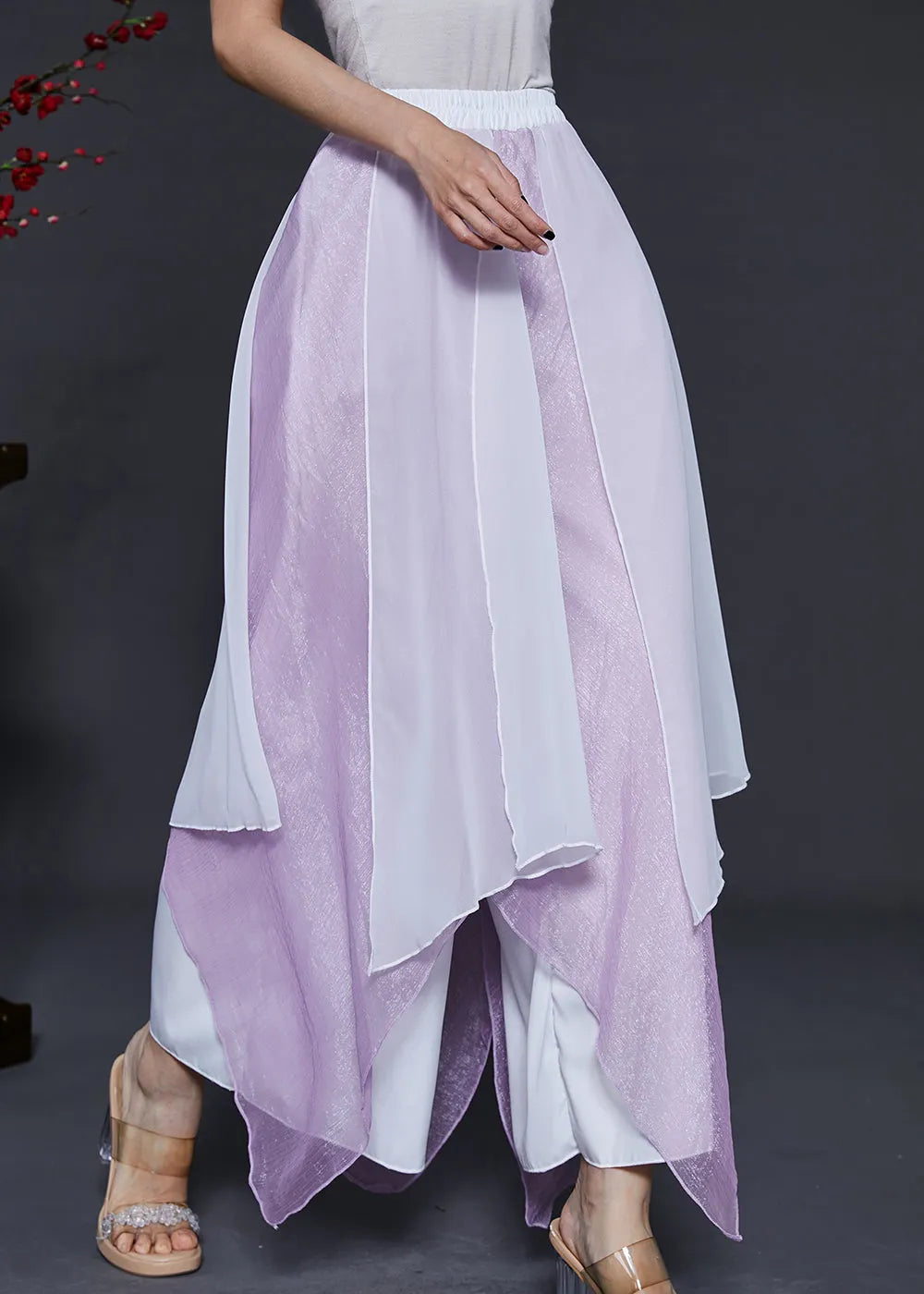 Purple Asymmetrical Chiffon Dance Skirt Pants Summer