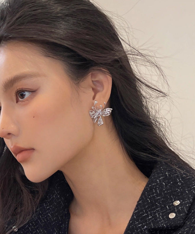French Design Hollowed Out Butterfly Zircon Stud Earrings