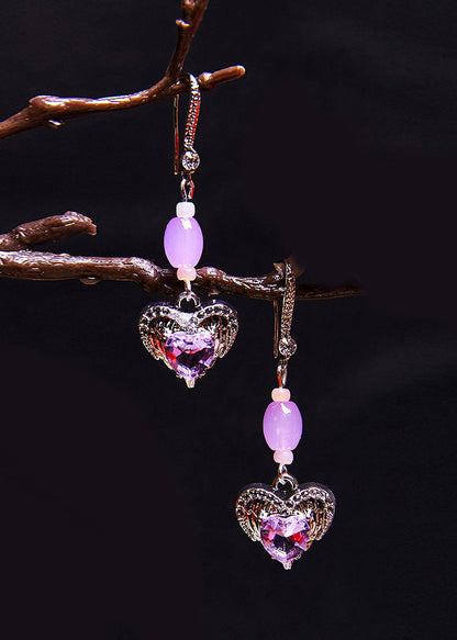 Light Purple Heart-shaped Gem Stone Drop Earrings