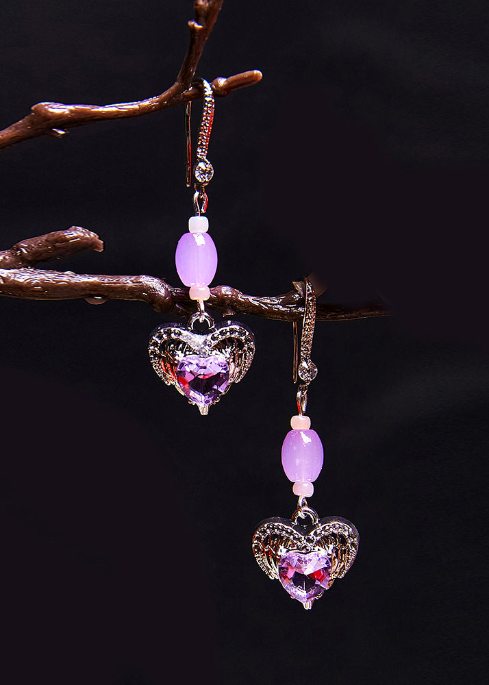 Light Purple Heart-shaped Gem Stone Drop Earrings