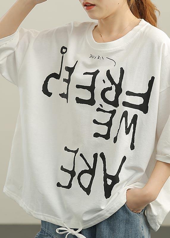 White O-neck Half Sleeve Cotton Summer Tops