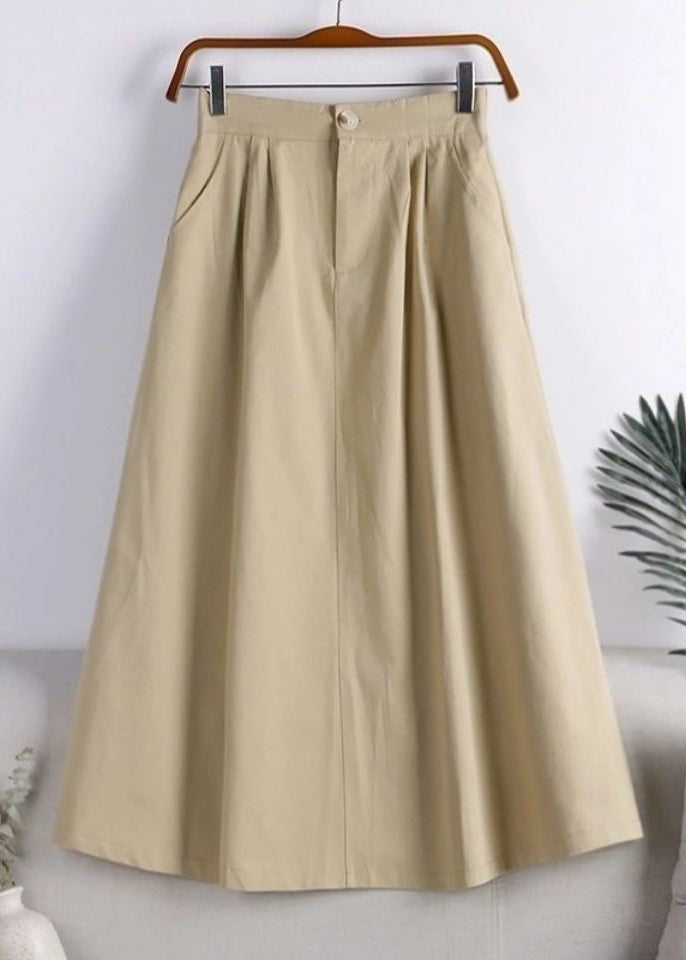 Orange Zippered Button Pockets Elastic Waist a Line Skirt Fall