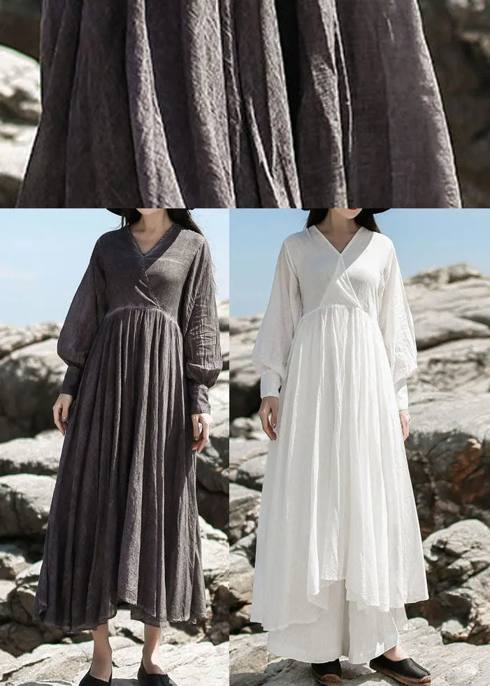 White V Neck Patchwork Maxi Dresses Spring