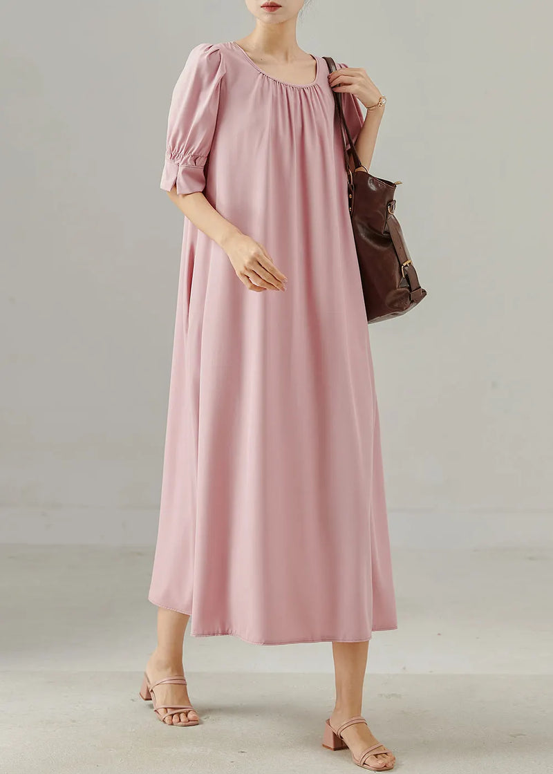 Italian Pink O-neck Cotton Vacation Dress Summer