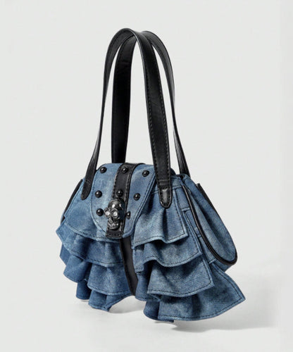 Blue Ruffles Patchwork Denim Nail Bead Shoulder Bags