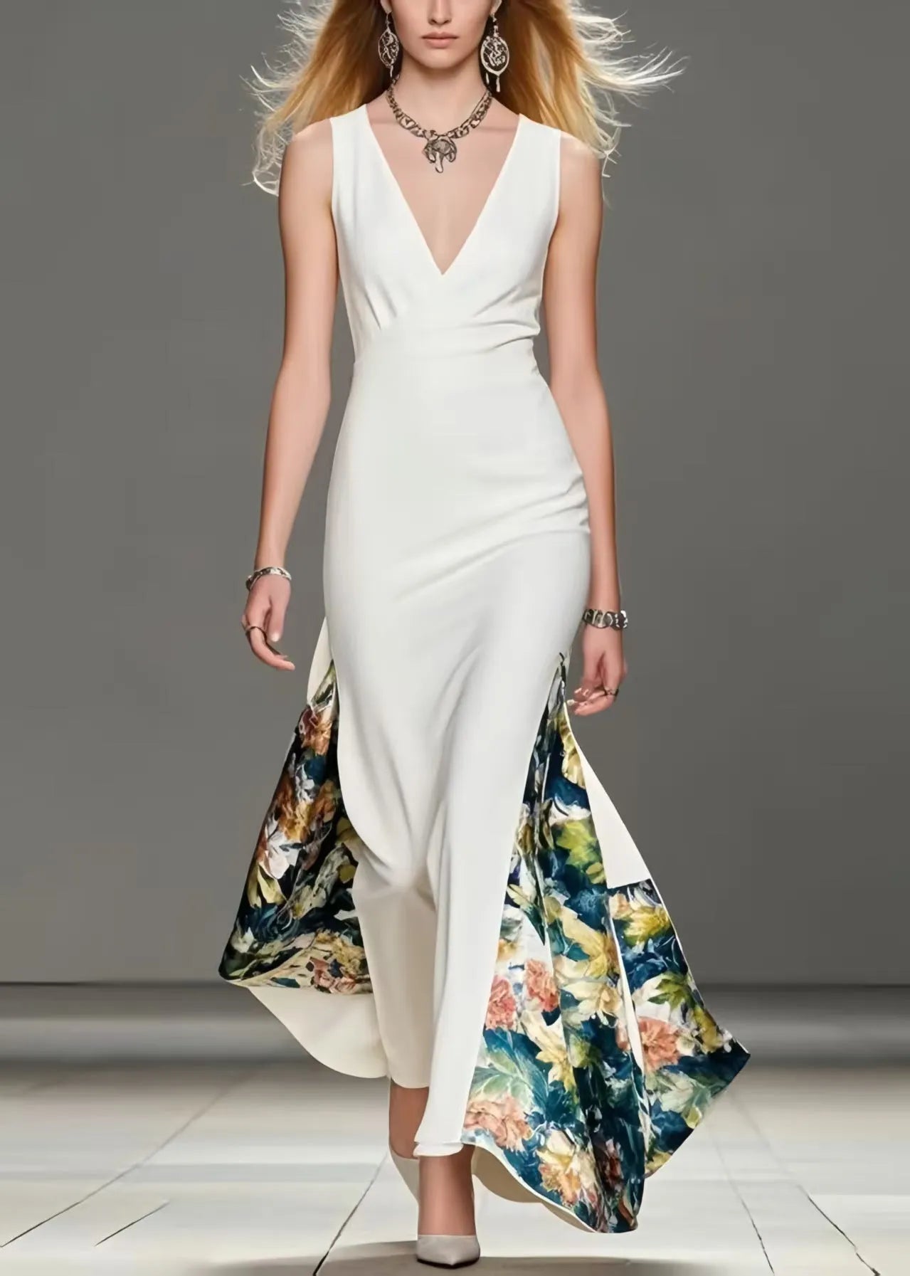 White Asymmetrical Print Wraped Party Dress Summer