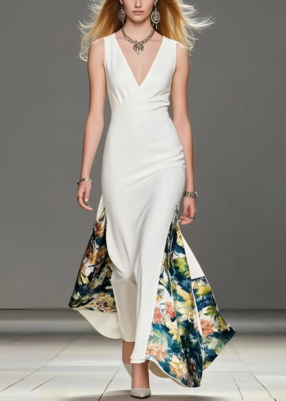 White Asymmetrical Print Wraped Party Dress Summer