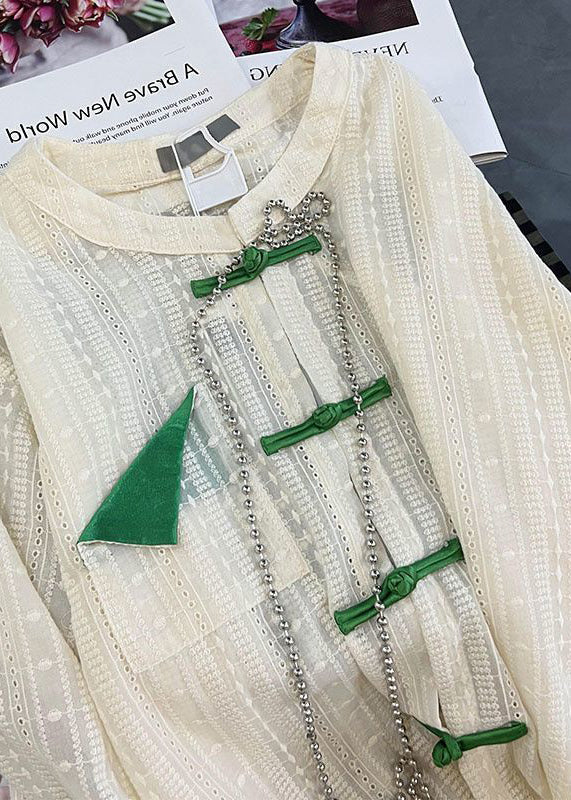 White Hollow Out Chinese Button Cotton Upf 50+ Shirt Tops Fall