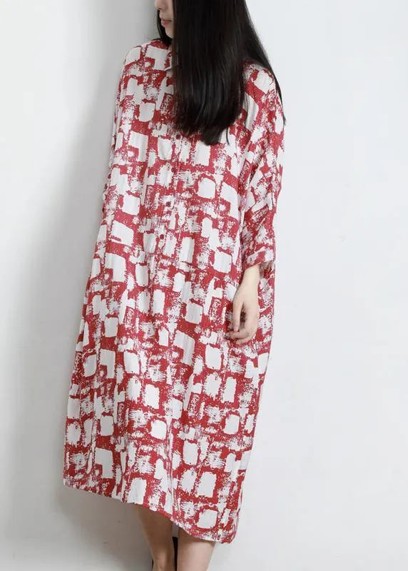 Unique Red Print Cotton Pockets Patchwork Summer Vacation Dresses
