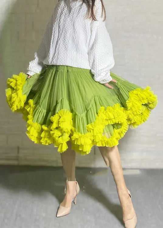 Orange Ruffled Patchwork Tulle Skirts Summer