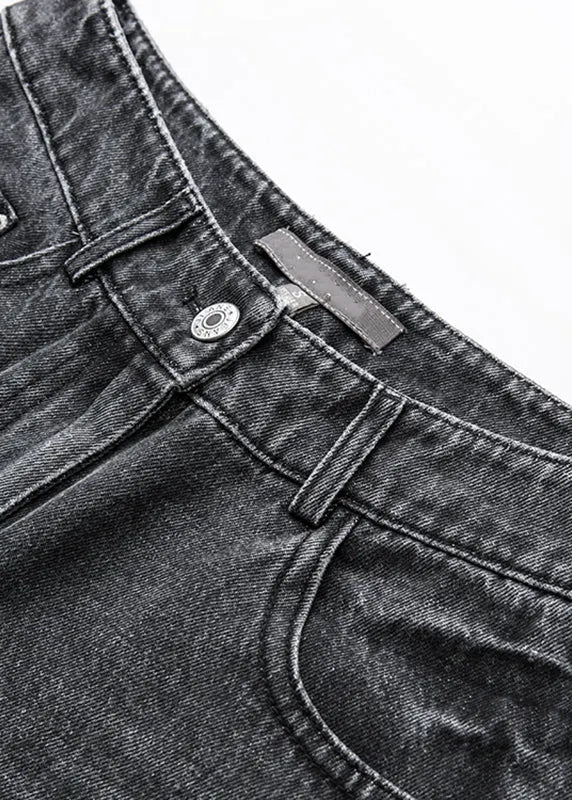 Novelty Black High Waist Pockets Straight Jeans