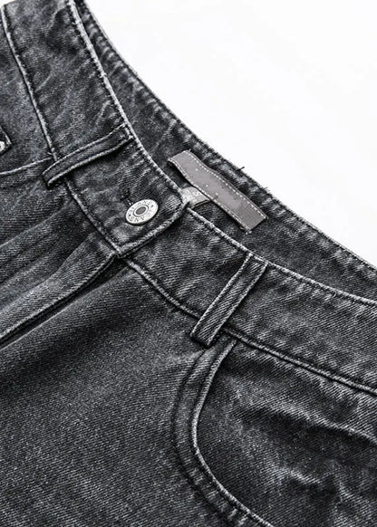 Novelty Black High Waist Pockets Straight Jeans