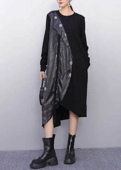 Fall Modern Black Minimalist False Two Pieces Dress