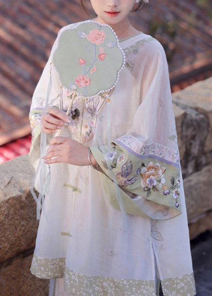 White Embroidered Patchwork Shirts Wide Leg Pants and Two Pieces Set Spring