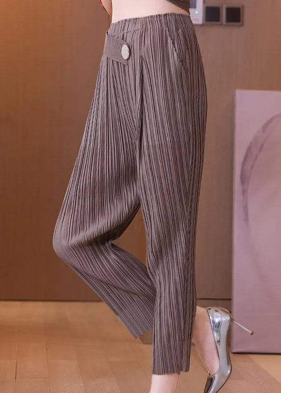 Italian Black Elastic Waist Button Harem Pants