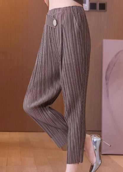 Italian Black Elastic Waist Button Harem Pants