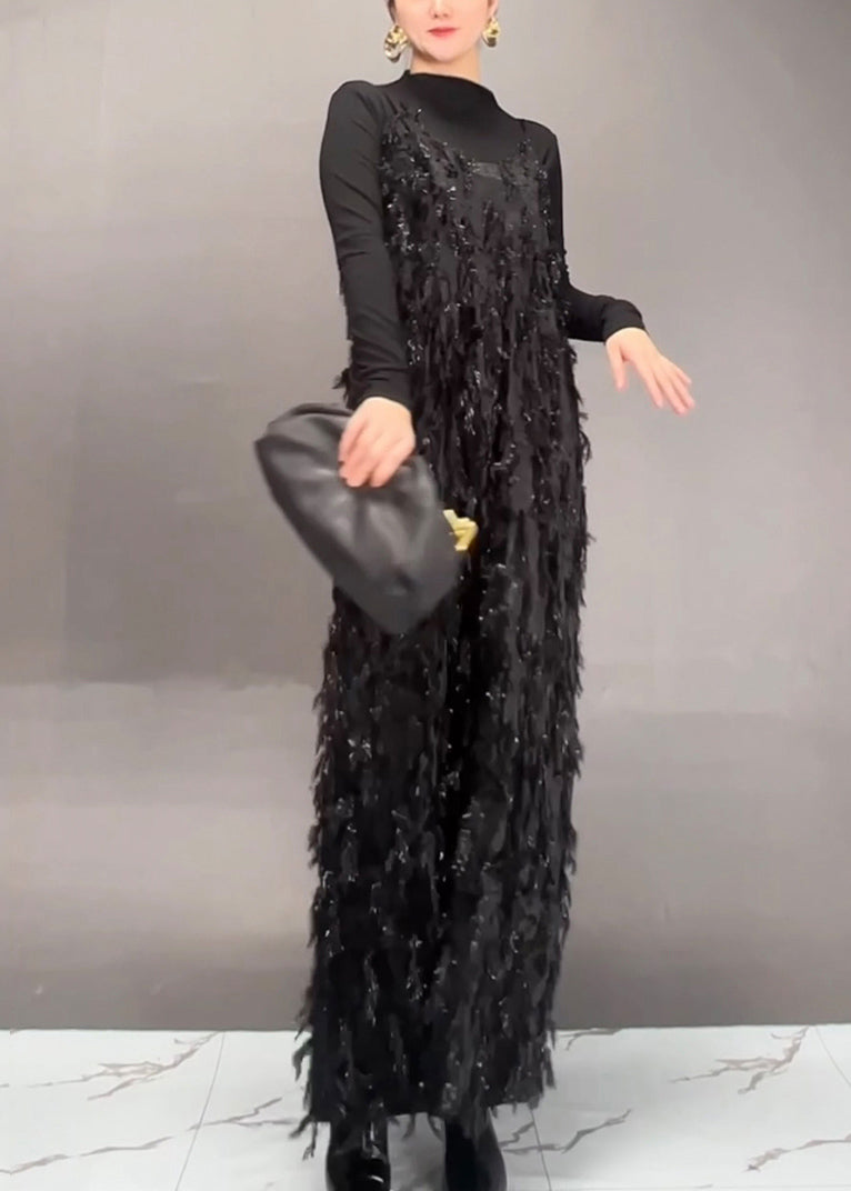 Mulberry Tassel Top and Maxi Dress Two Pieces Set Fall