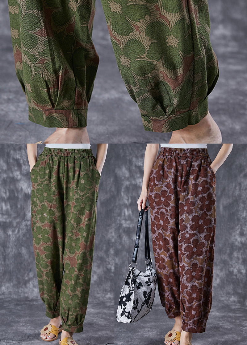 Red Oversized Print Linen Harem Pants Summer