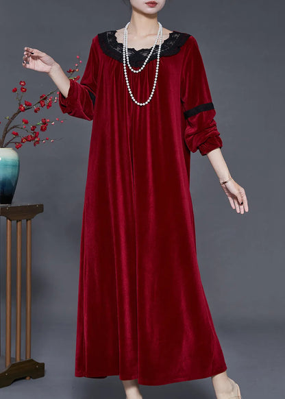 Mulberry Oversized Patchwork Lace Silk Velour Dress Fall