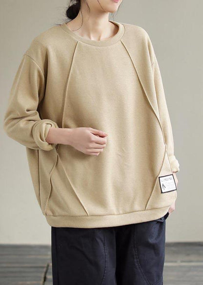 O Neck Patchwork Spring Crane Tops Outfits Khaki Shirt