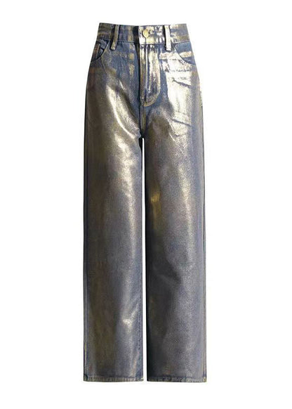 European and American Hot Stamping High Waisted Wide Leg Jeans Spring