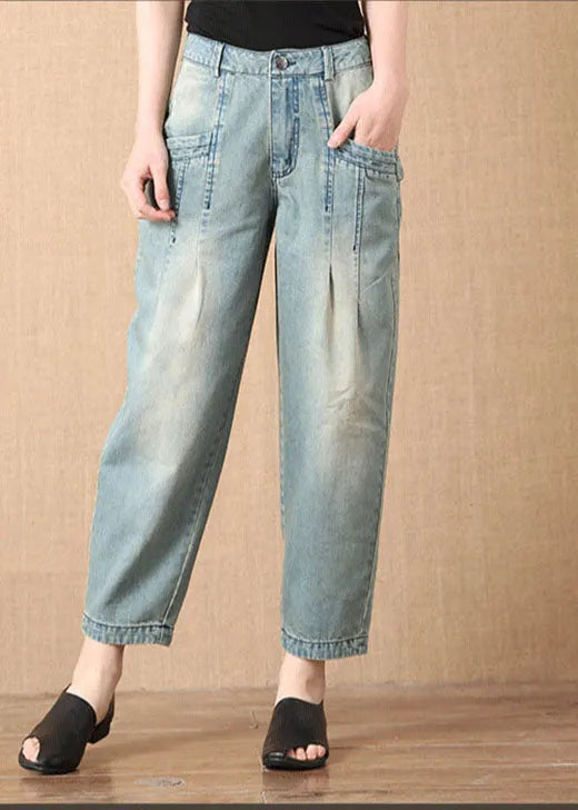 Light Blue Button Pockets Harem Fall Denim Pants