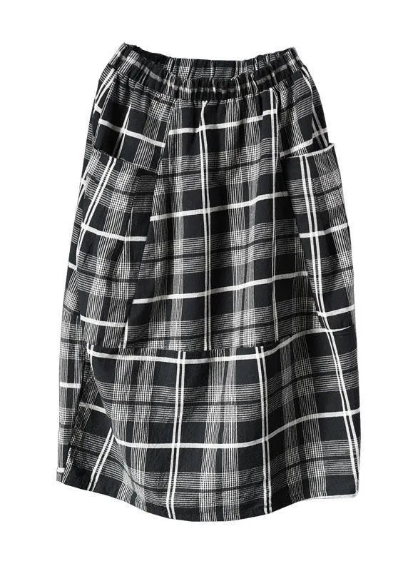 Black Plaid Pockets Patchwork a Line Fall Skirts