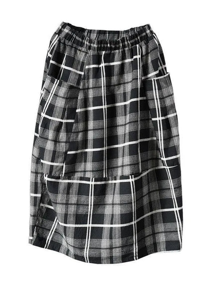 Black Plaid Pockets Patchwork a Line Fall Skirts