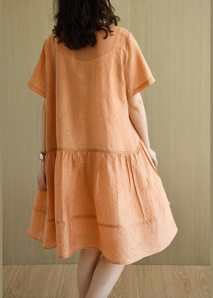 Diy Orange Yellow Peter Pan Collar Button Summer Dresses Short Sleeve