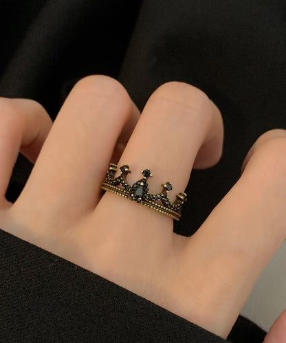 Fine Ancient Gold Metal Butterfly Crown Hollow Out Rings Two Piece Set