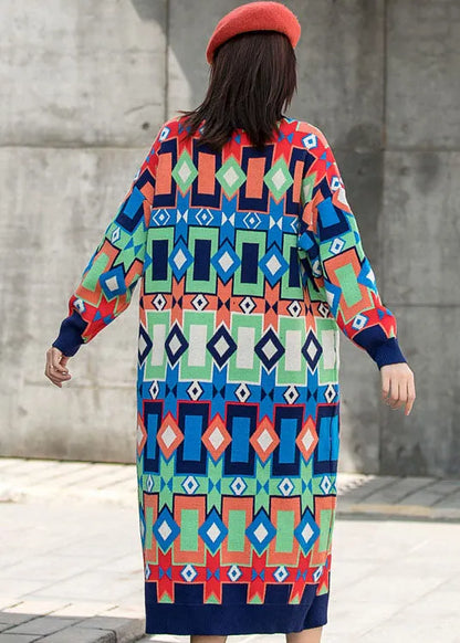 O-neck Plaid Fall Knit Long Sleeve Dresses
