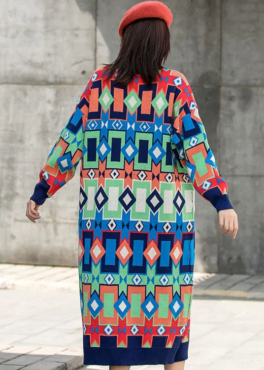 O-neck Plaid Fall Knit Long Sleeve Dresses
