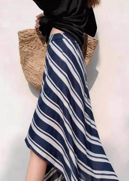 French Striped Patchwork High Waist a Line Skirt Summer