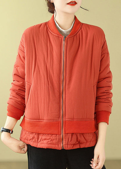 Simple Orange Oversized Patchwork Fine Cotton Filled Witner Coats