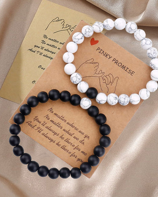 Black and White Bead Woven Couple Bracelet Set