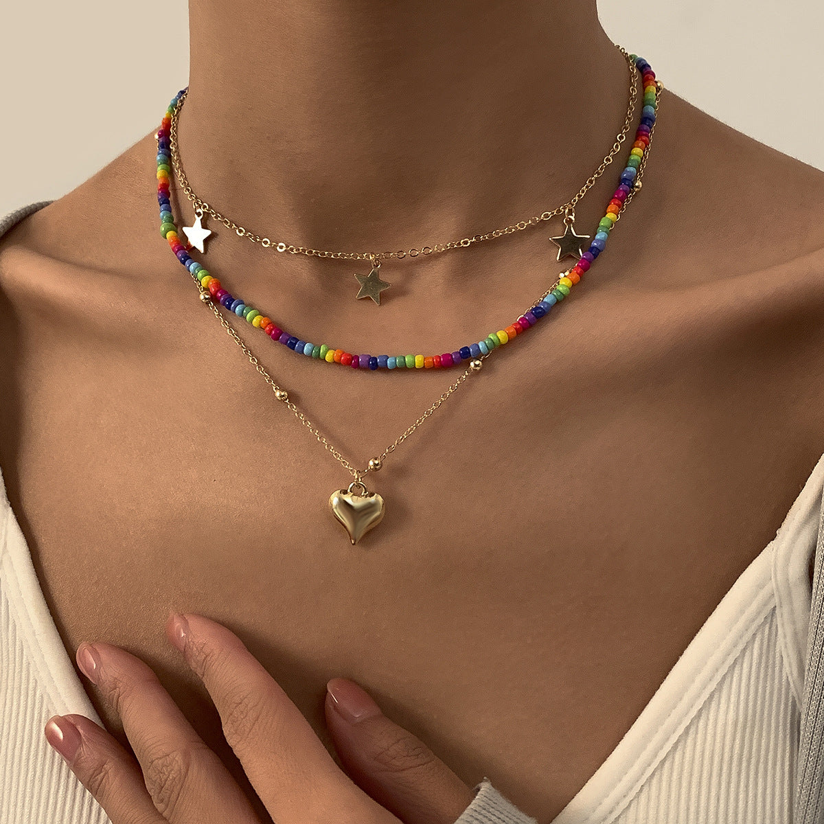 Multilayer Geometric Beaded Geometric Necklace Hand Braided Necklace